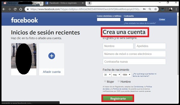 crear nueva cuenta facebook