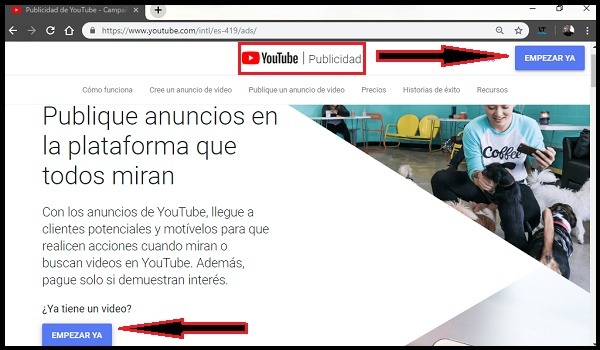 ingresa a la web de youtube publicidad