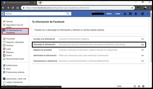 seleccionar tu información de facebook