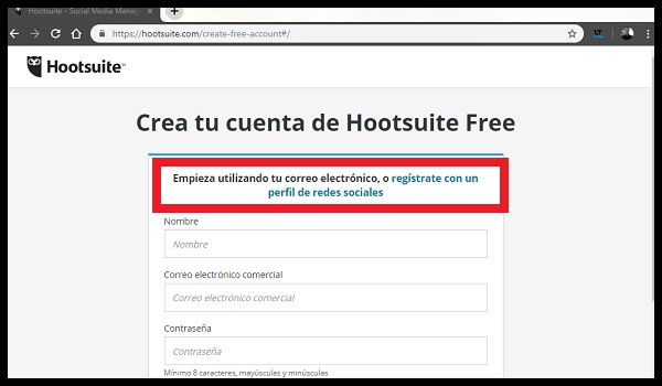 2. registrate en hootsuite