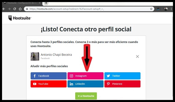 4. vincula instagram con hootsuite