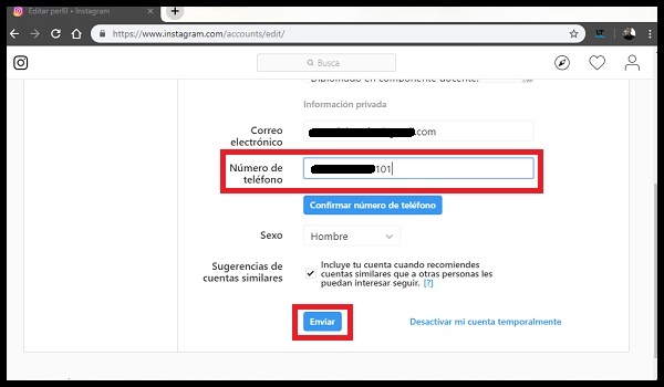 vincular numero movil en instagram