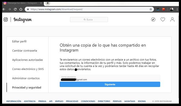 generar copia de seguridad de instagram