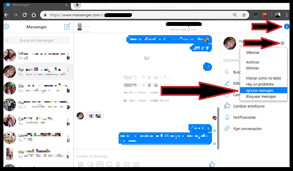 ignorar mensajes en facebook